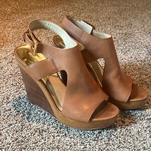 Michael Kors Tan Leather Wedge Sandals